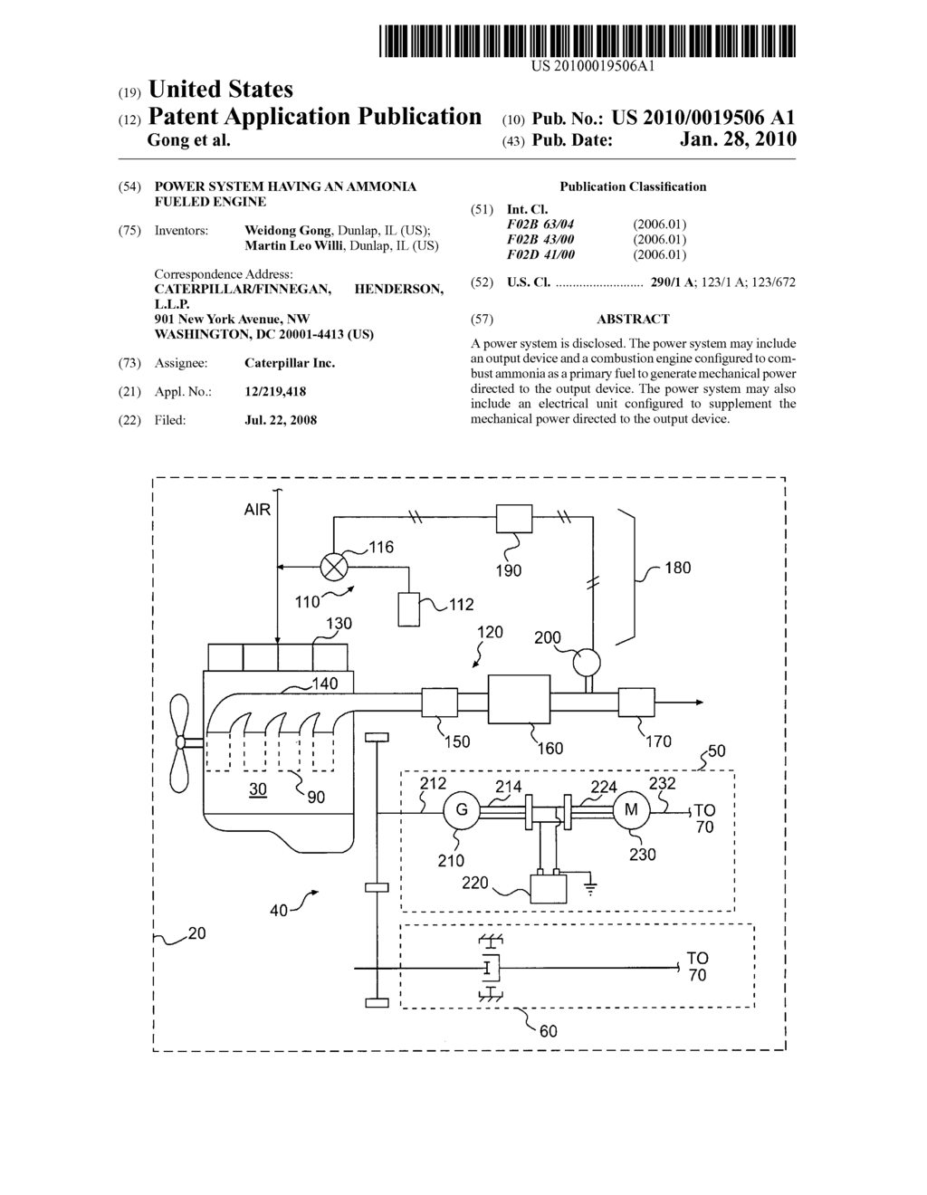 Power system having an ammonia fueled engine - diagram, schematic, and image 01