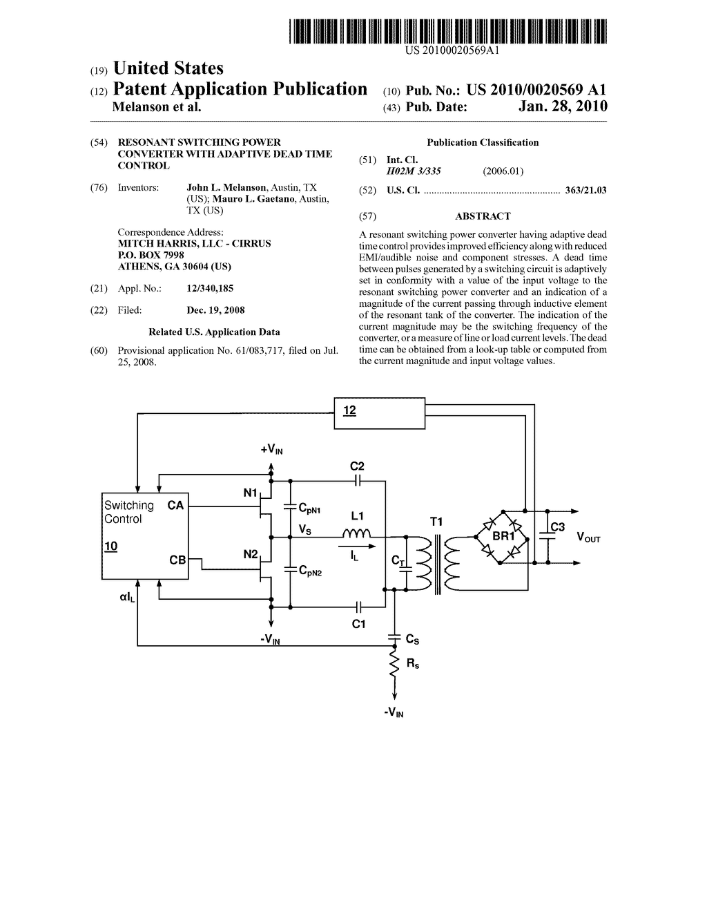 RESONANT SWITCHING POWER CONVERTER WITH ADAPTIVE DEAD TIME CONTROL - diagram, schematic, and image 01