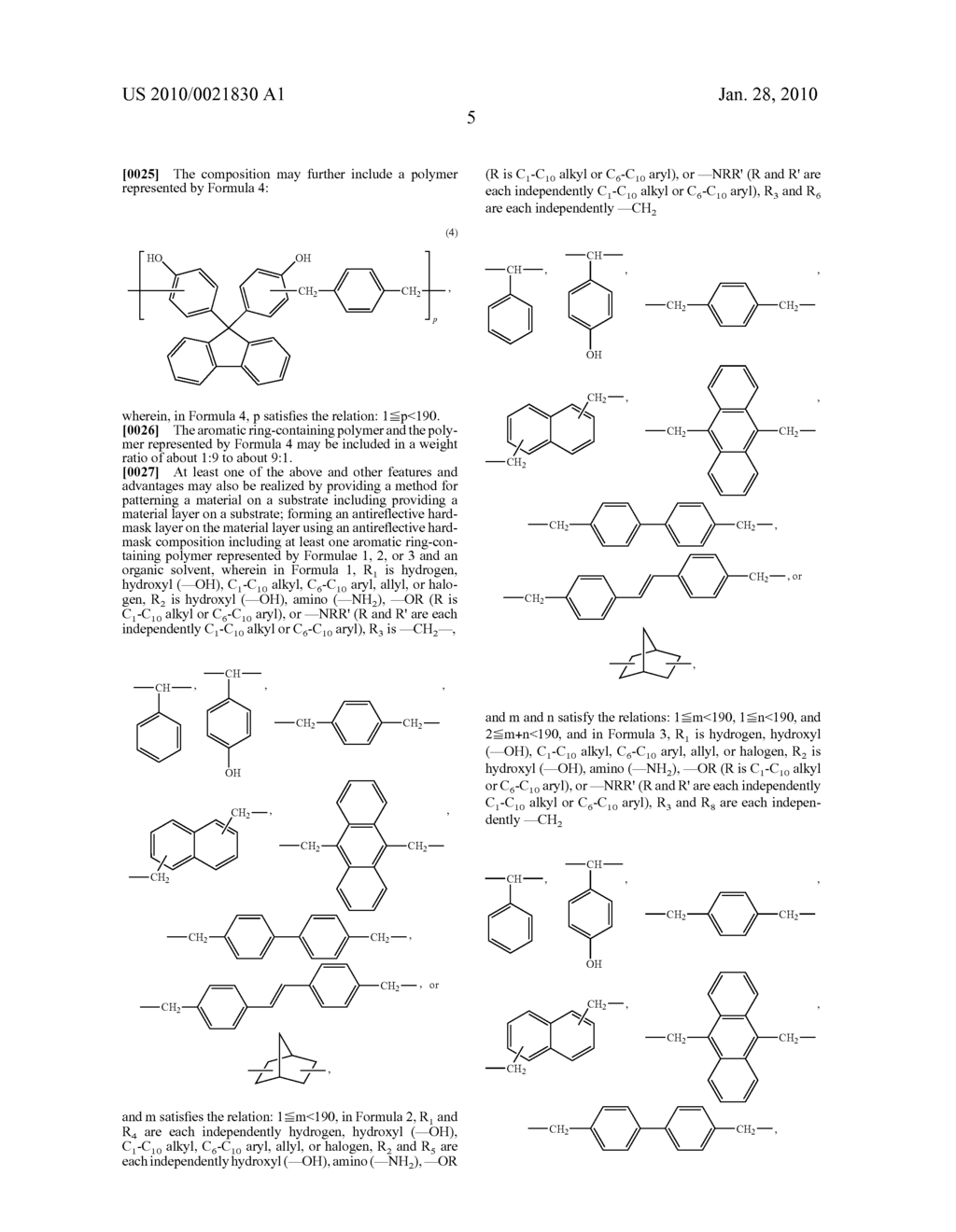 Aromatic ring-containing polymer, polymer mixture, antireflective hardmask composition, and associated methods - diagram, schematic, and image 15