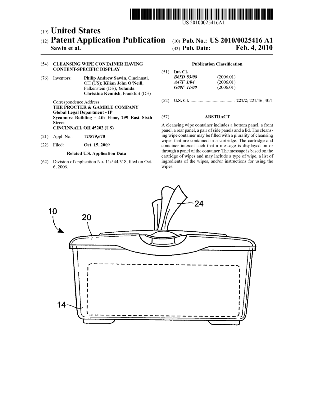 Cleansing Wipe Container Having Content-Specific Display - diagram, schematic, and image 01