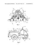 Rear steer lawn mowing vehicle with front steering means diagram and image