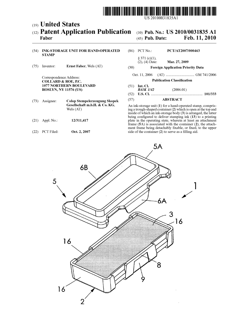 INK-STORAGE UNIT FOR HAND-OPERATED STAMP - diagram, schematic, and image 01