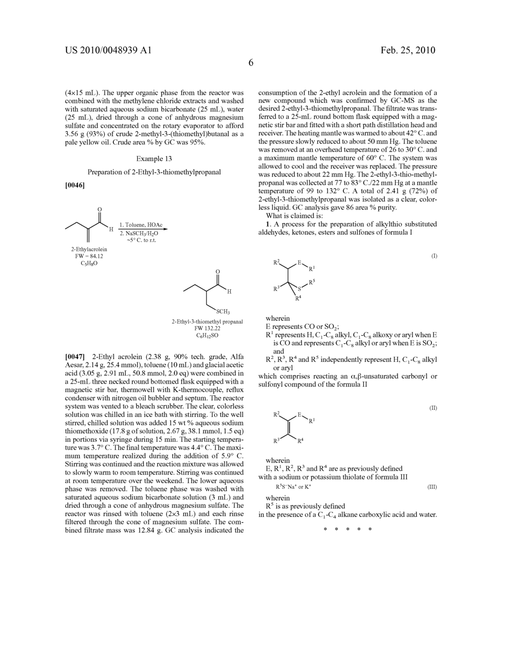 PROCESS FOR THE ADDITION OF THIOLATES TO ?,?-UNSATURATED CARBONYL OR SULFONYL COMPOUNDS - diagram, schematic, and image 07