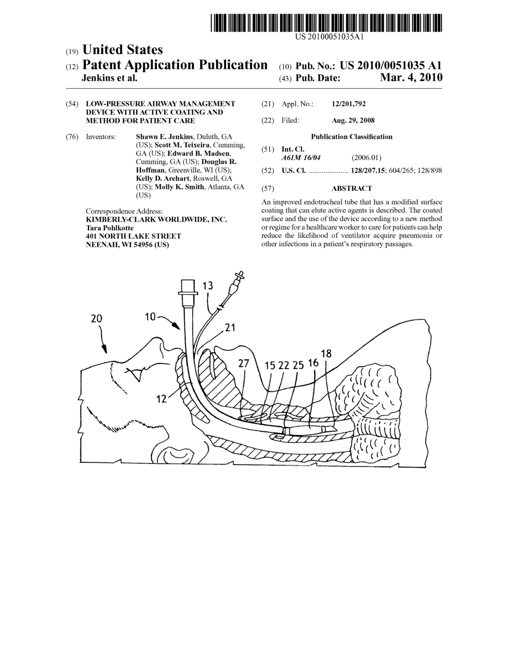 LOW-PRESSURE AIRWAY MANAGEMENT DEVICE WITH ACTIVE COATING AND METHOD FOR PATIENT CARE - diagram, schematic, and image 01