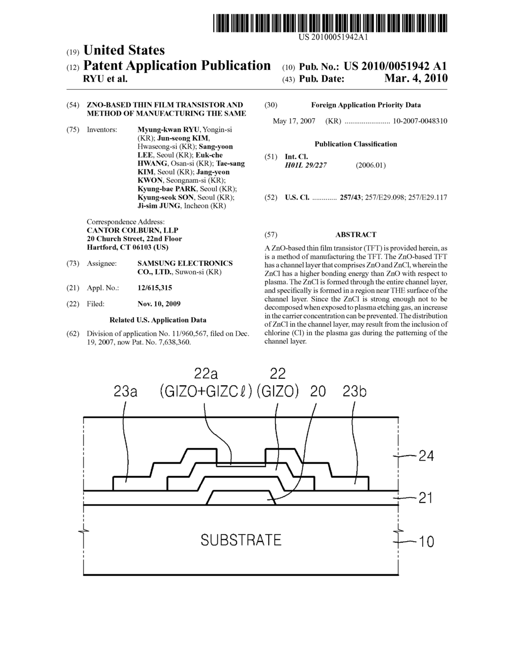 ZnO-BASED THIN FILM TRANSISTOR AND METHOD OF MANUFACTURING THE SAME - diagram, schematic, and image 01