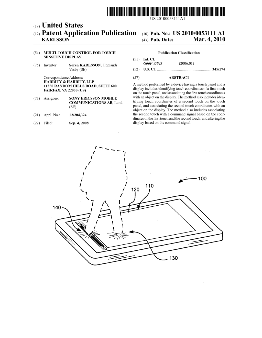 MULTI-TOUCH CONTROL FOR TOUCH SENSITIVE DISPLAY - diagram, schematic, and image 01