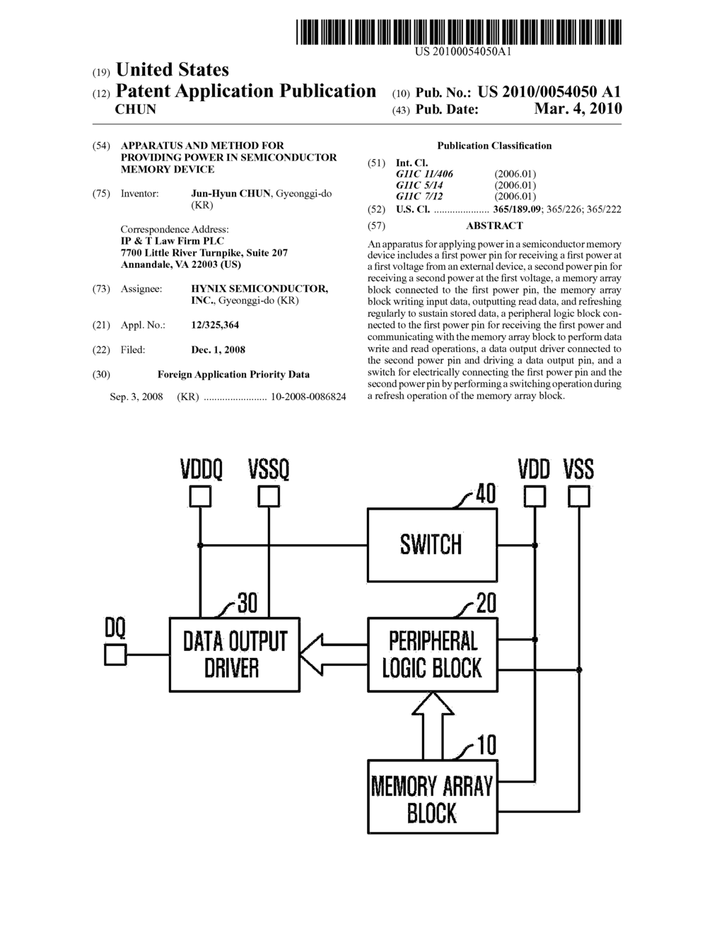 APPARATUS AND METHOD FOR PROVIDING POWER IN SEMICONDUCTOR MEMORY DEVICE - diagram, schematic, and image 01