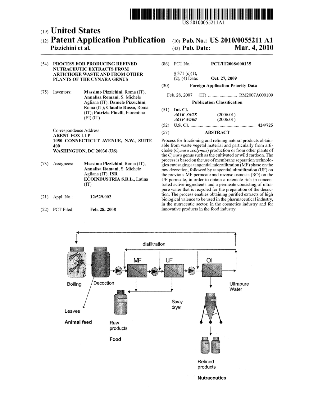PROCESS FOR PRODUCING REFINED NUTRACEUTIC EXTRACTS FROM ARTICHOKE WASTE AND FROM OTHER PLANTS OF THE CYNARA GENUS - diagram, schematic, and image 01