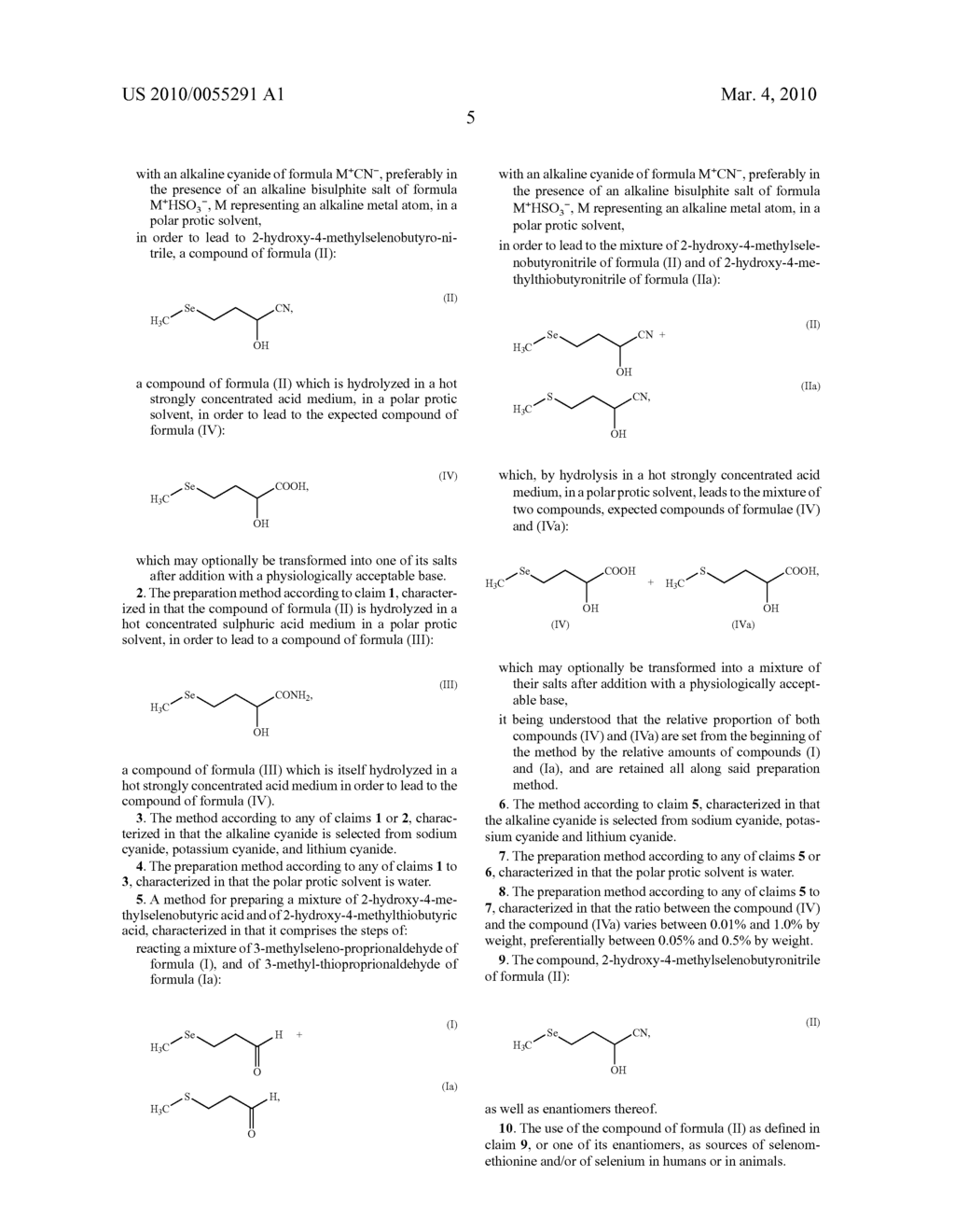 PROCESS FOR PREPARING 2-HYDROXY-4-METHYLSELENOBUTYRIC ACID, ALONE OR AS A MIXTURE WITH ITS SULPHUR-CONTAINING ANALOGUE, AND USES THEREOF IN NUTRITION, IN PARTICULAR ANIMAL NUTRITION - diagram, schematic, and image 06