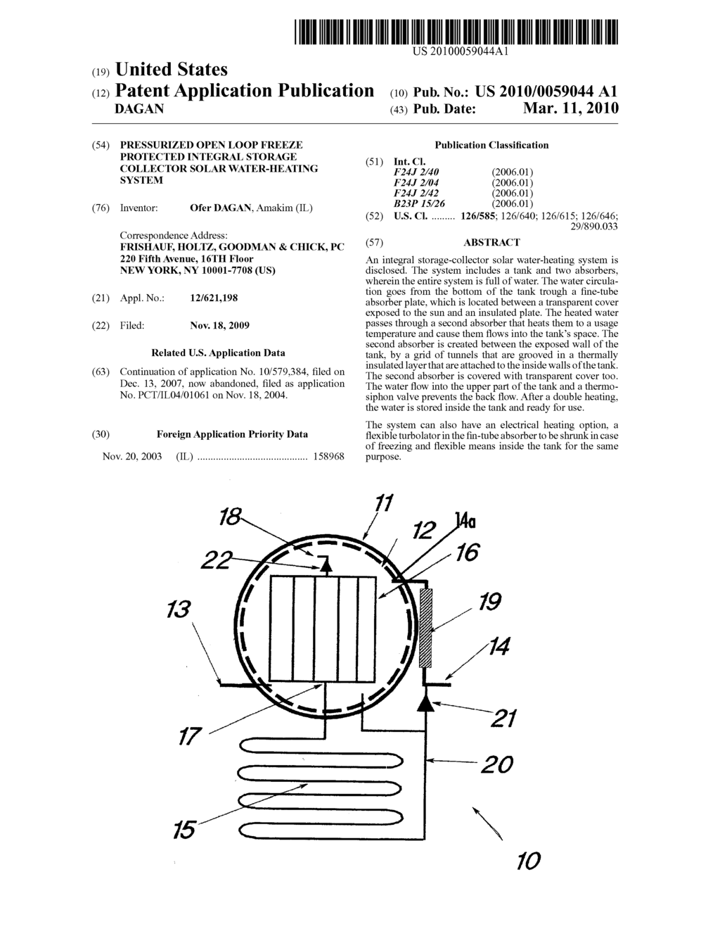 PRESSURIZED OPEN LOOP FREEZE PROTECTED INTEGRAL STORAGE COLLECTOR SOLAR WATER-HEATING SYSTEM - diagram, schematic, and image 01