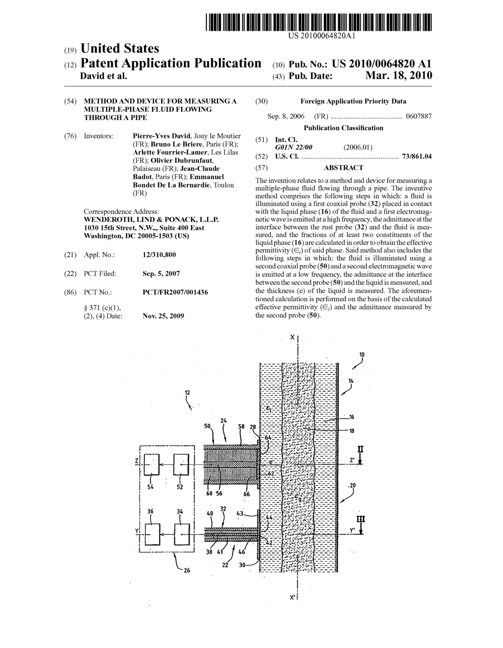 Method and device for measuring a multiple-phase fluid flowing through a pipe - diagram, schematic, and image 01