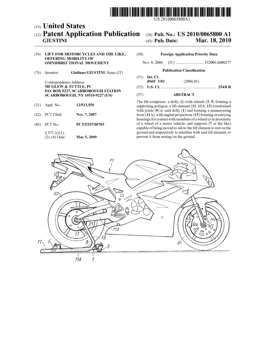 LIFT FOR MOTORCYCLES AND THE LIKE, OFFERING MOBILITY OF OMNIDIRECTIONAL MOVEMENT - diagram, schematic, and image 01