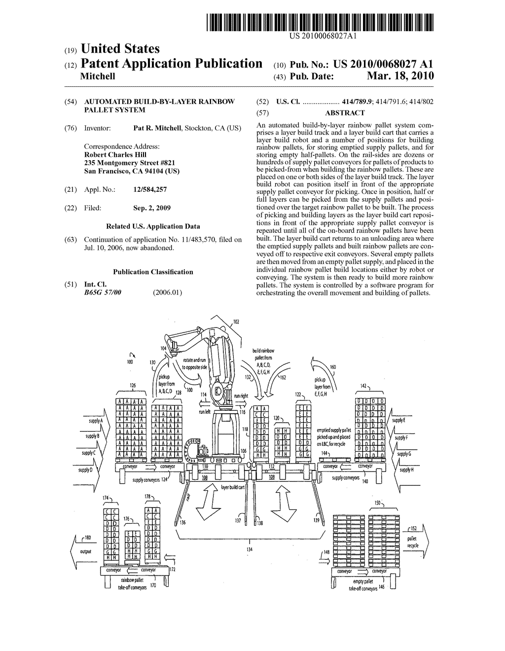 Automated build-by-layer rainbow pallet system - diagram, schematic, and image 01