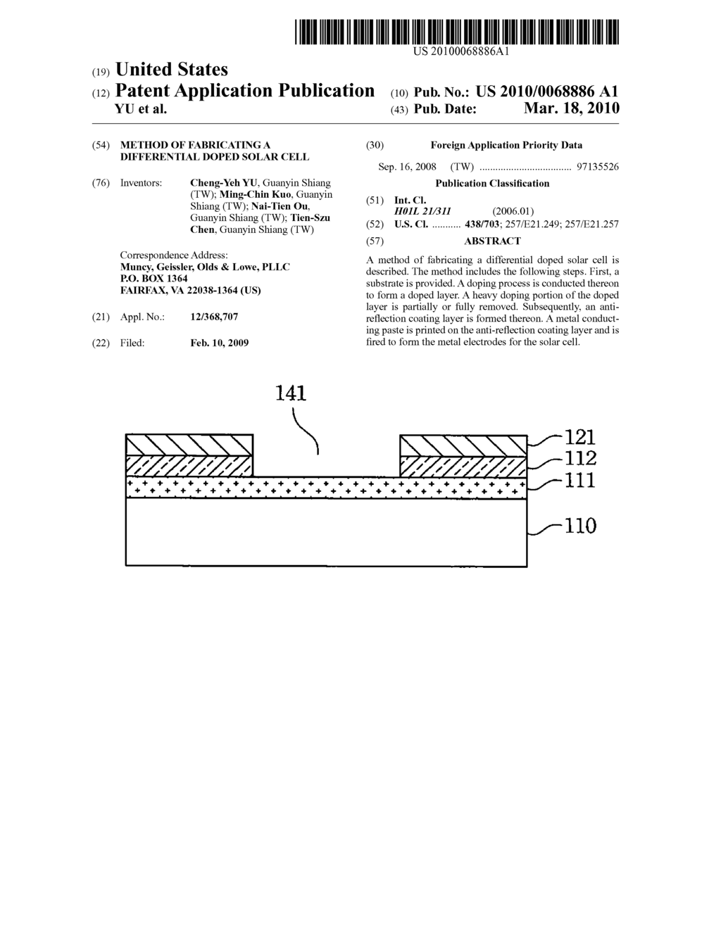 METHOD OF FABRICATING A DIFFERENTIAL DOPED SOLAR CELL - diagram, schematic, and image 01