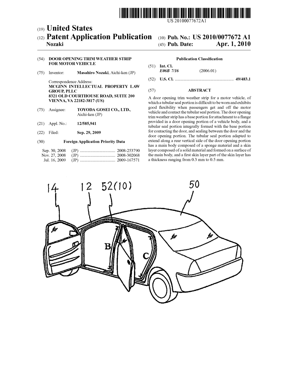 Door opening trim weather strip for motor vehicle - diagram, schematic, and image 01