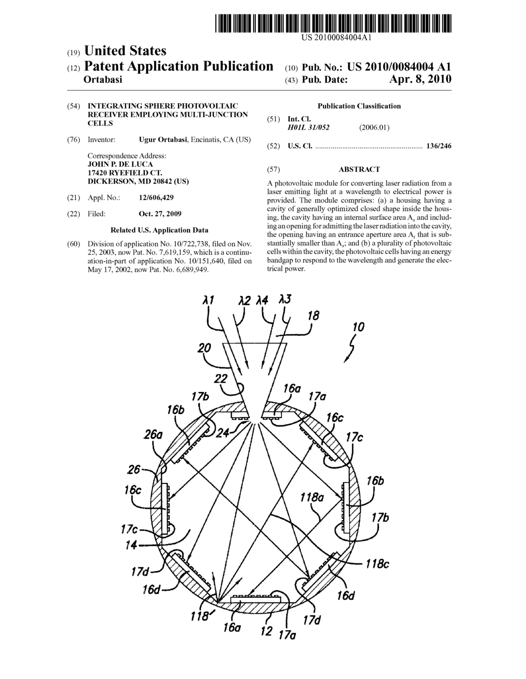 INTEGRATING SPHERE PHOTOVOLTAIC RECEIVER EMPLOYING MULTI-JUNCTION CELLS - diagram, schematic, and image 01