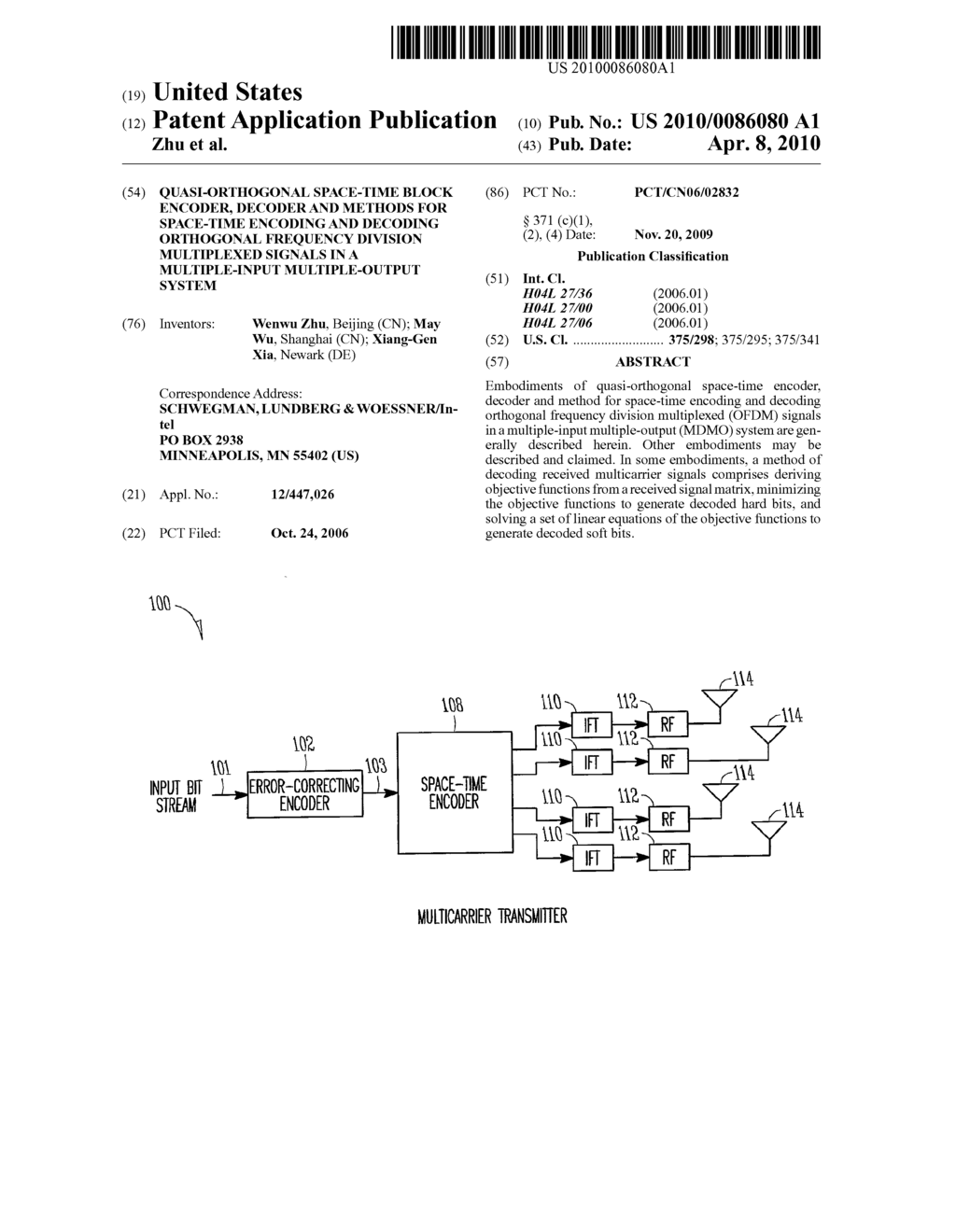 QUASI-ORTHOGONAL SPACE-TIME BLOCK ENCODER, DECODER AND METHODS FOR SPACE-TIME ENCODING AND DECODING ORTHOGONAL FREQUENCY DIVISION MULTIPLEXED SIGNALS IN A MULTIPLE-INPUT MULTIPLE-OUTPUT SYSTEM - diagram, schematic, and image 01