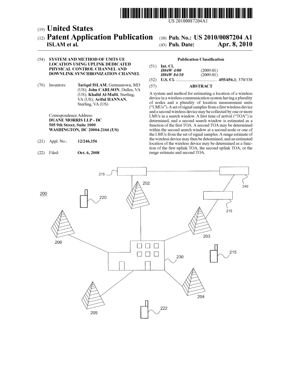 SYSTEM AND METHOD OF UMTS UE LOCATION USING UPLINK DEDICATED PHYSICAL CONTROL CHANNEL AND DOWNLINK SYNCHRONIZATION CHANNEL - diagram, schematic, and image 01