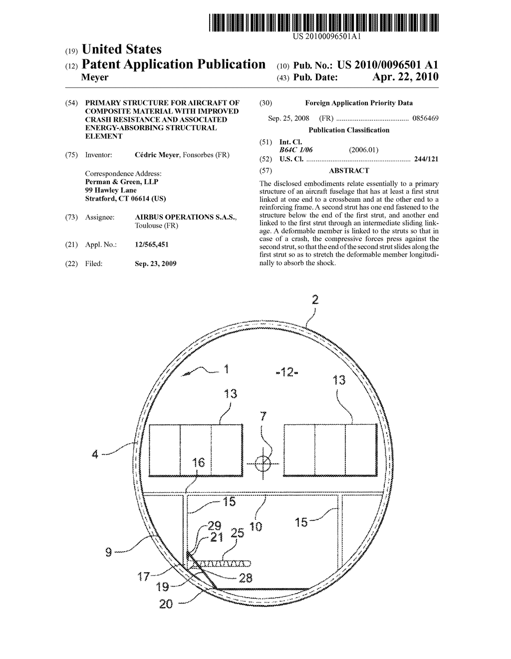 Primary structure for aircraft of composite material with improved crash resistance and associated energy-absorbing structural element - diagram, schematic, and image 01