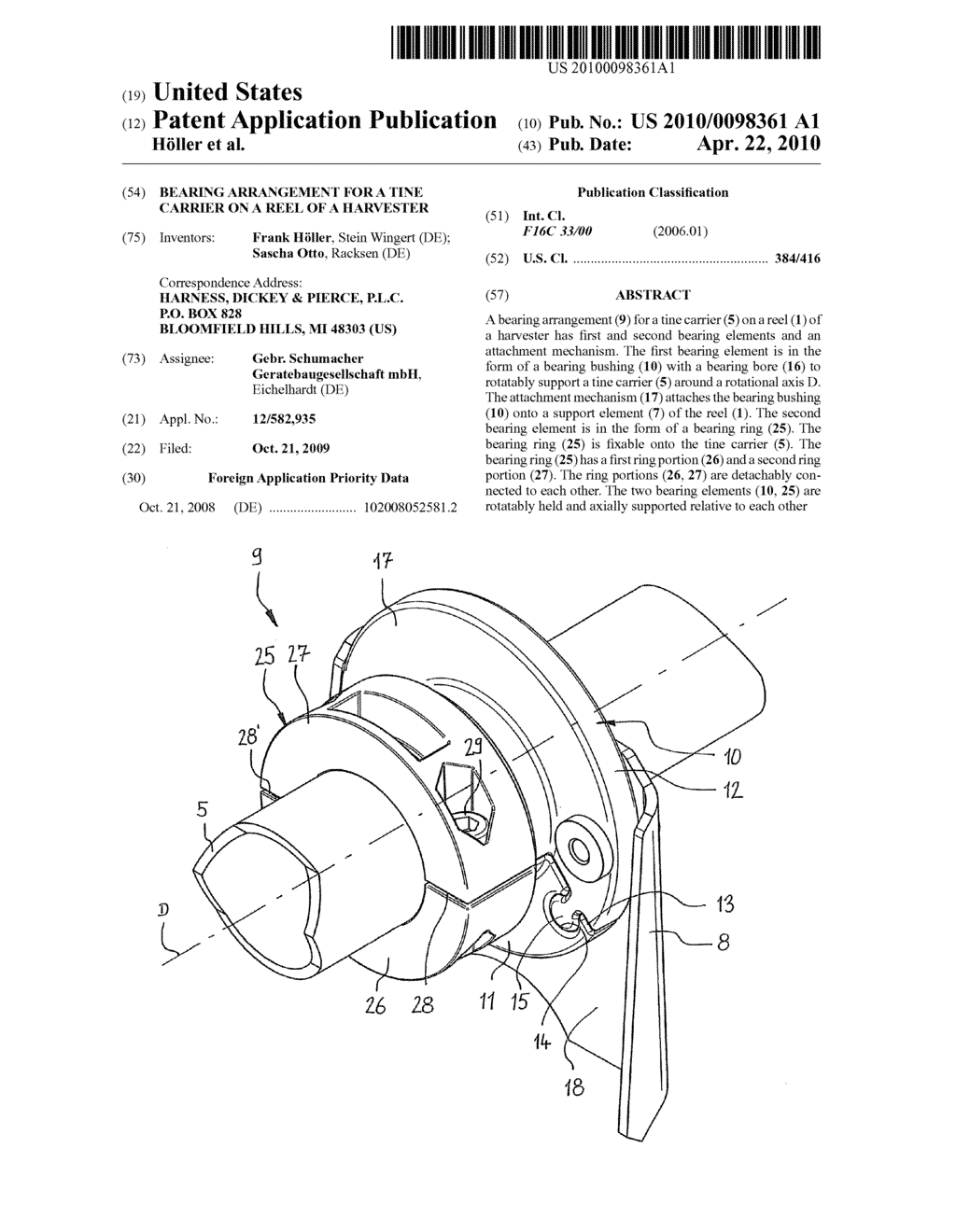 Bearing Arrangement for a Tine Carrier on a Reel of a Harvester - diagram, schematic, and image 01