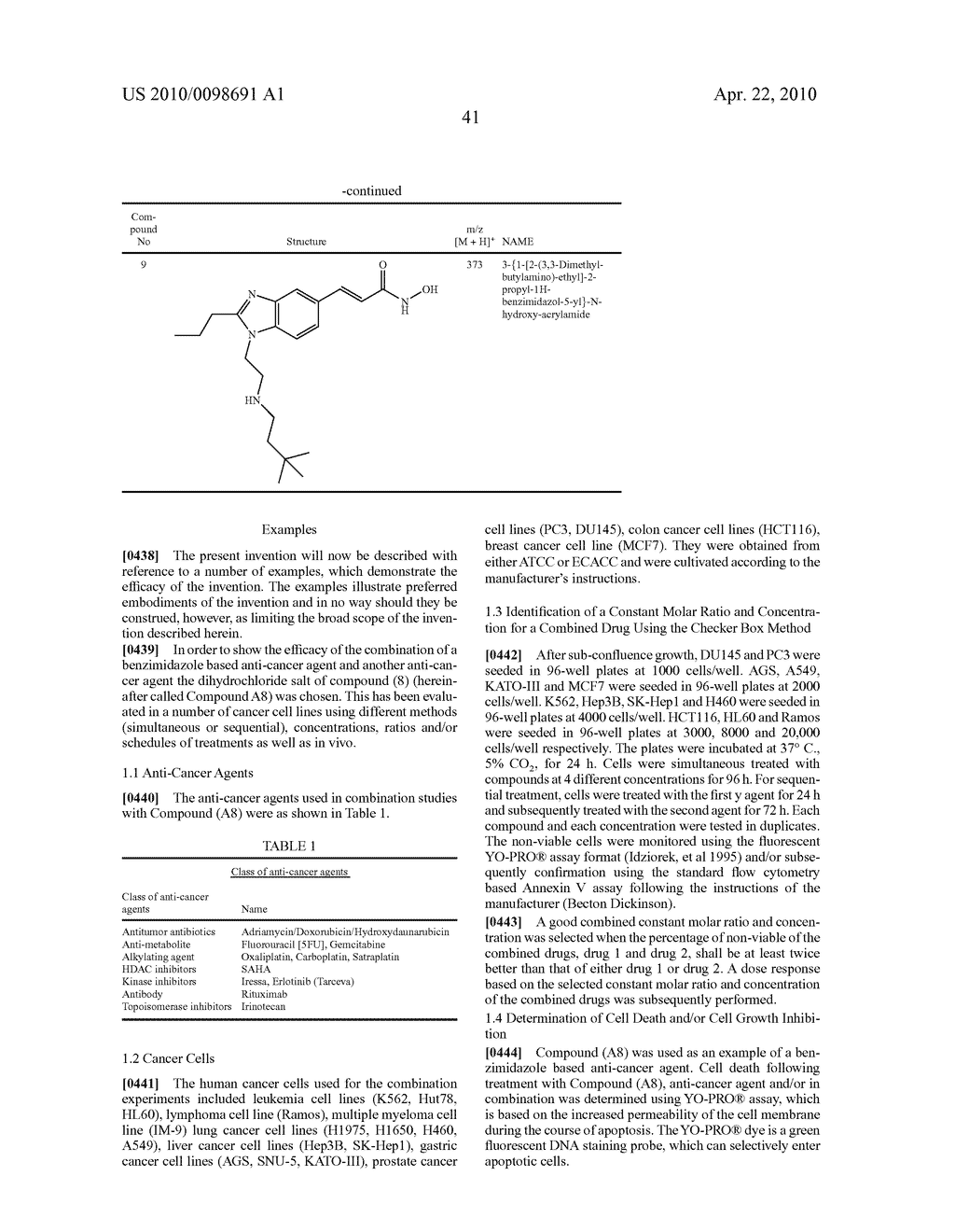 COMBINATION OF BENZIMIDAZOLE ANTI-CANCER AGENT AND A SECOND ANTI-CANCER AGENT - diagram, schematic, and image 42