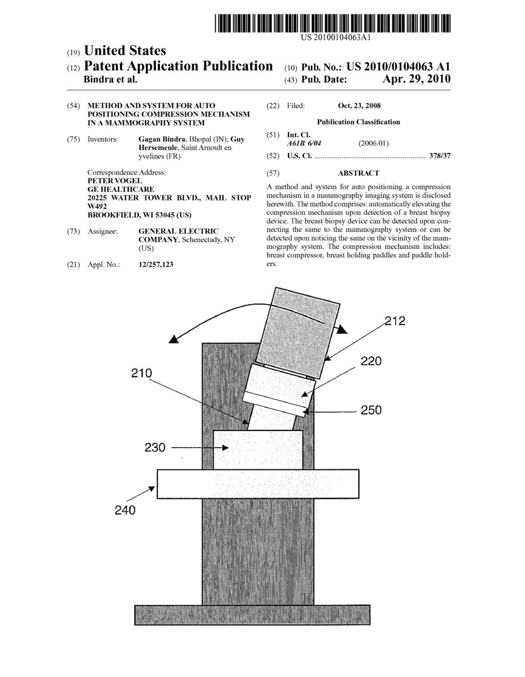 METHOD AND SYSTEM FOR AUTO POSITIONING COMPRESSION MECHANISM IN A MAMMOGRAPHY SYSTEM - diagram, schematic, and image 01