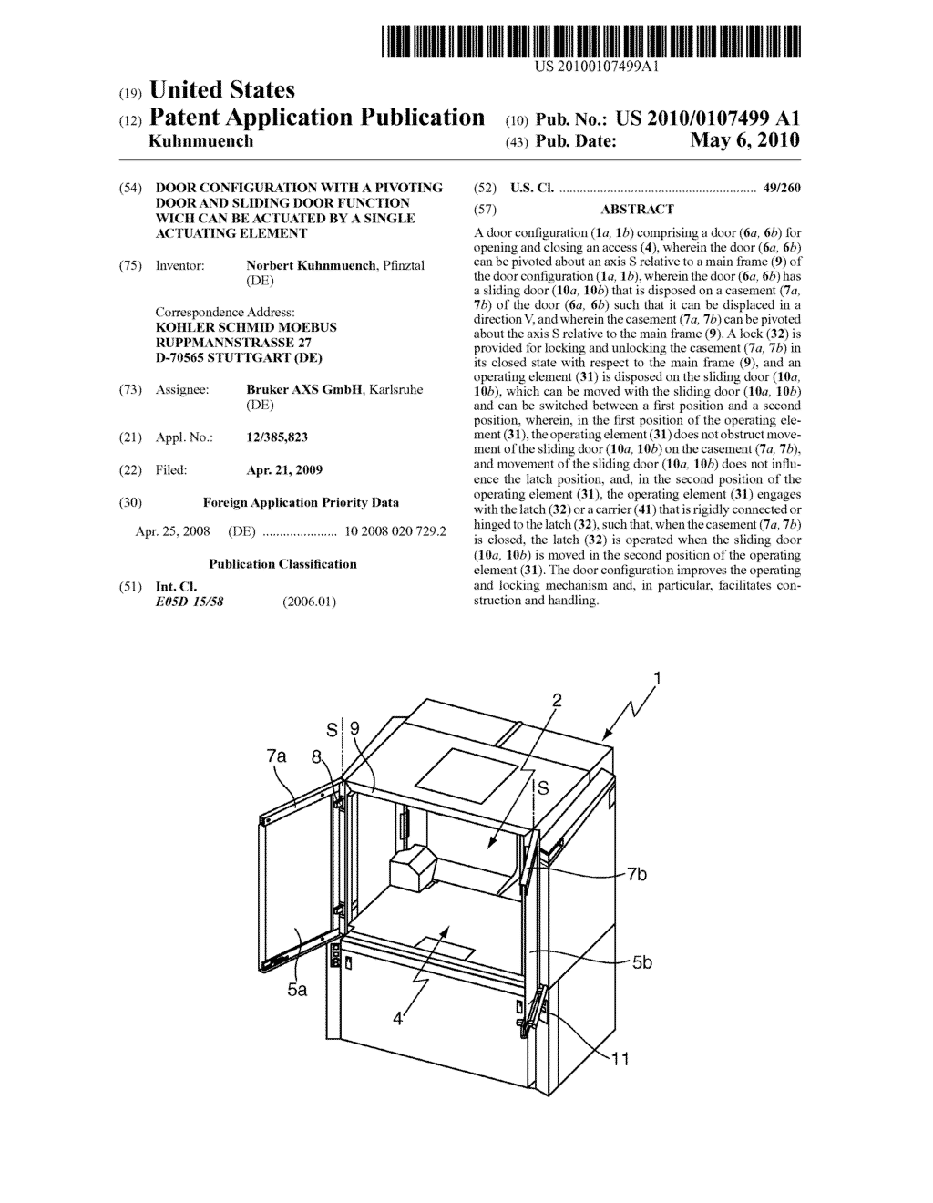 Door configuration with a pivoting door and sliding door function wich can be actuated by a single actuating element - diagram, schematic, and image 01