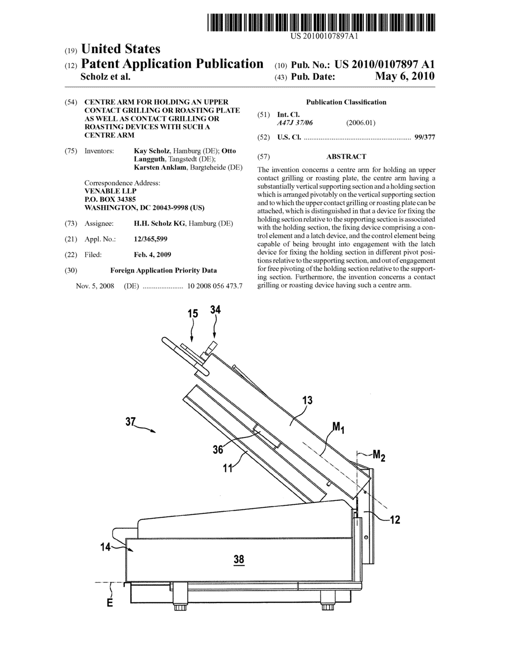 CENTRE ARM FOR HOLDING AN UPPER CONTACT GRILLING OR ROASTING PLATE AS WELL AS CONTACT GRILLING OR ROASTING DEVICES WITH SUCH A CENTRE ARM - diagram, schematic, and image 01