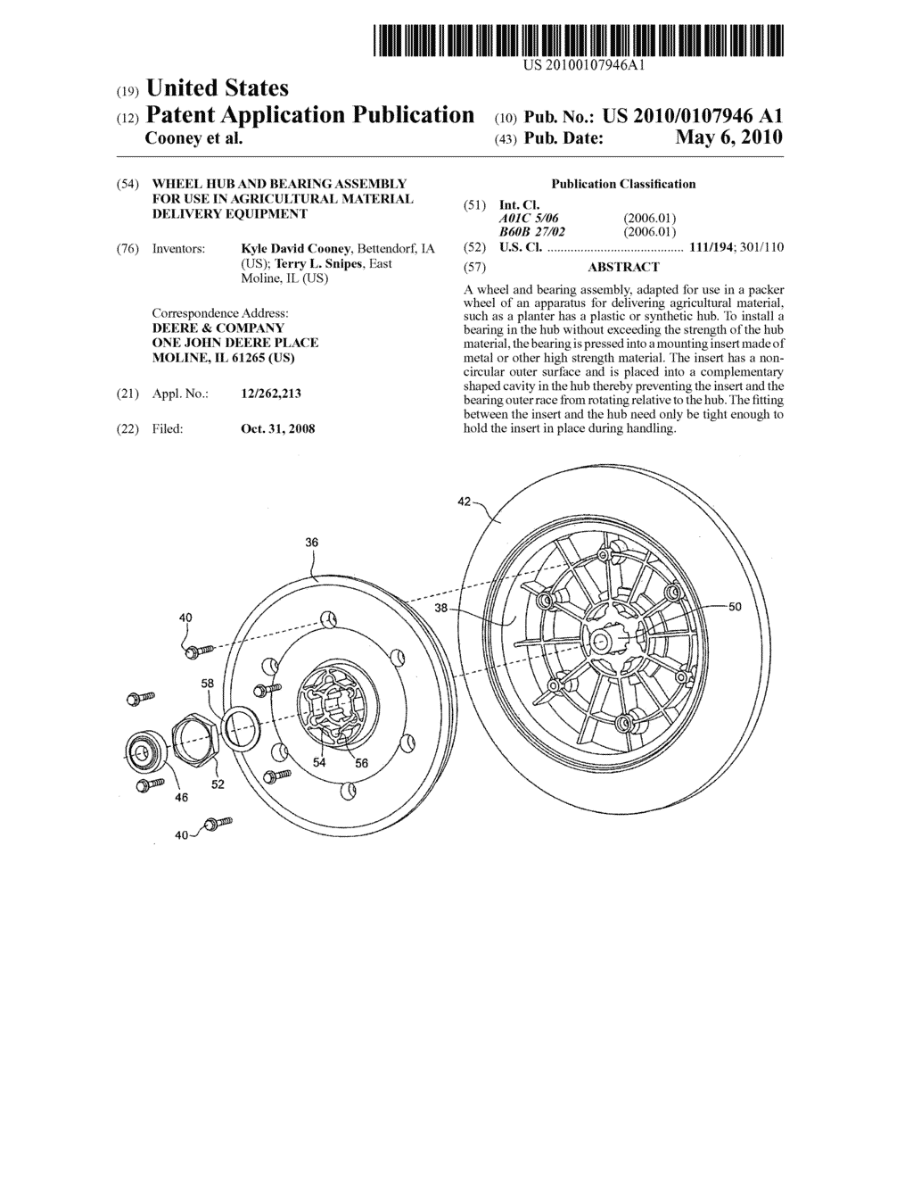 Wheel Hub And Bearing Assembly For Use In Agricultural Material Delivery Equipment - diagram, schematic, and image 01
