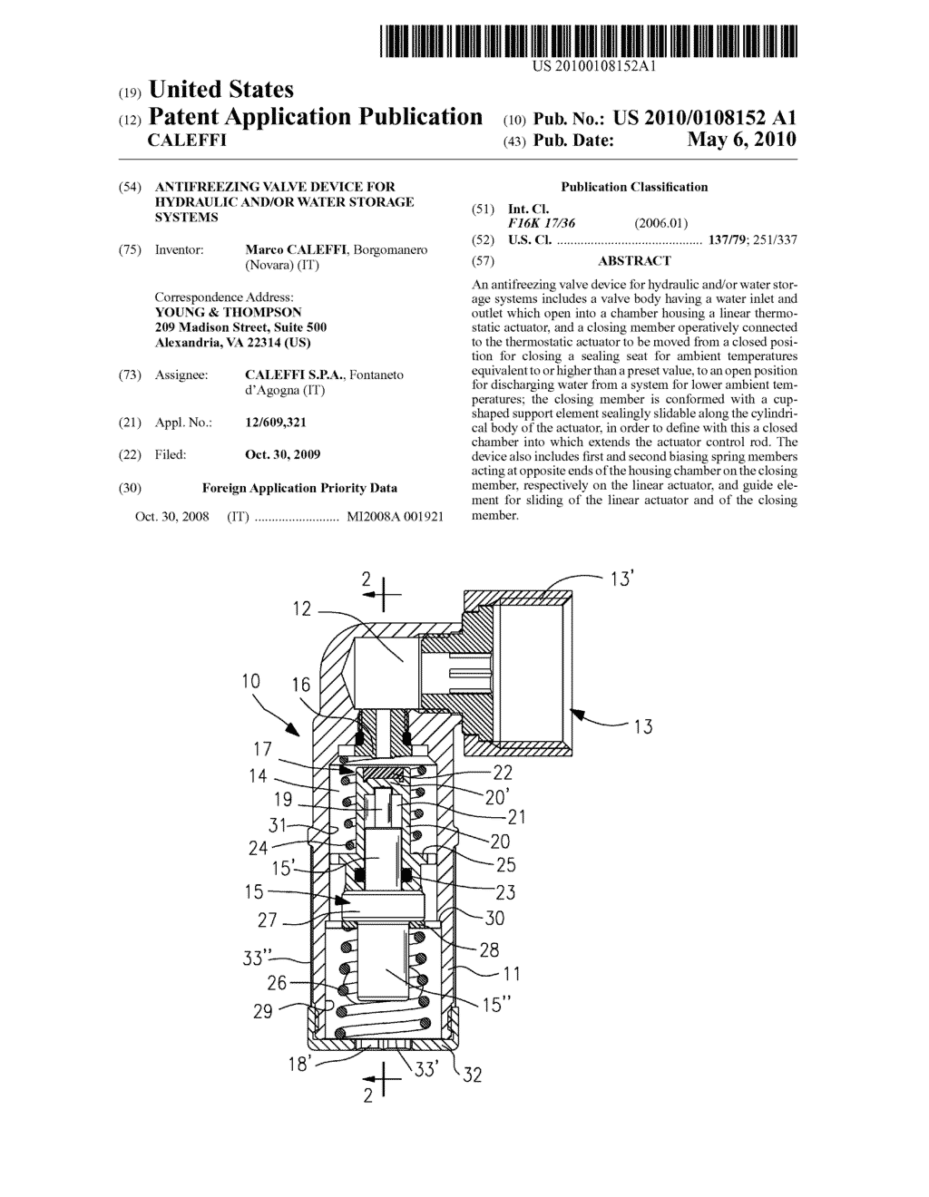 ANTIFREEZING VALVE DEVICE FOR HYDRAULIC AND/OR WATER STORAGE SYSTEMS - diagram, schematic, and image 01