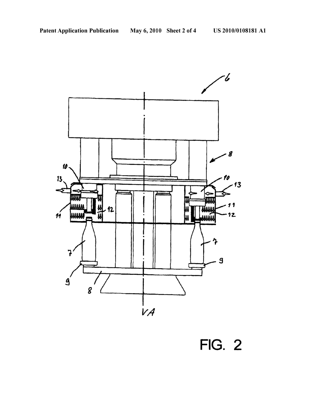 METHOD OF FILLING BEVERAGE BOTTLES WITH A LIQUID BEVERAGE AND CAPPING FILLED BEVERAGE BOTTLES WITH CROWN CAPS IN A BEVERAGE BOTTLING PLANT, A METHOD OF HANDLING CONTAINERS IN A CONTAINER HANDLING PLANT, AND ARRANGEMENTS THEREFOR - diagram, schematic, and image 03