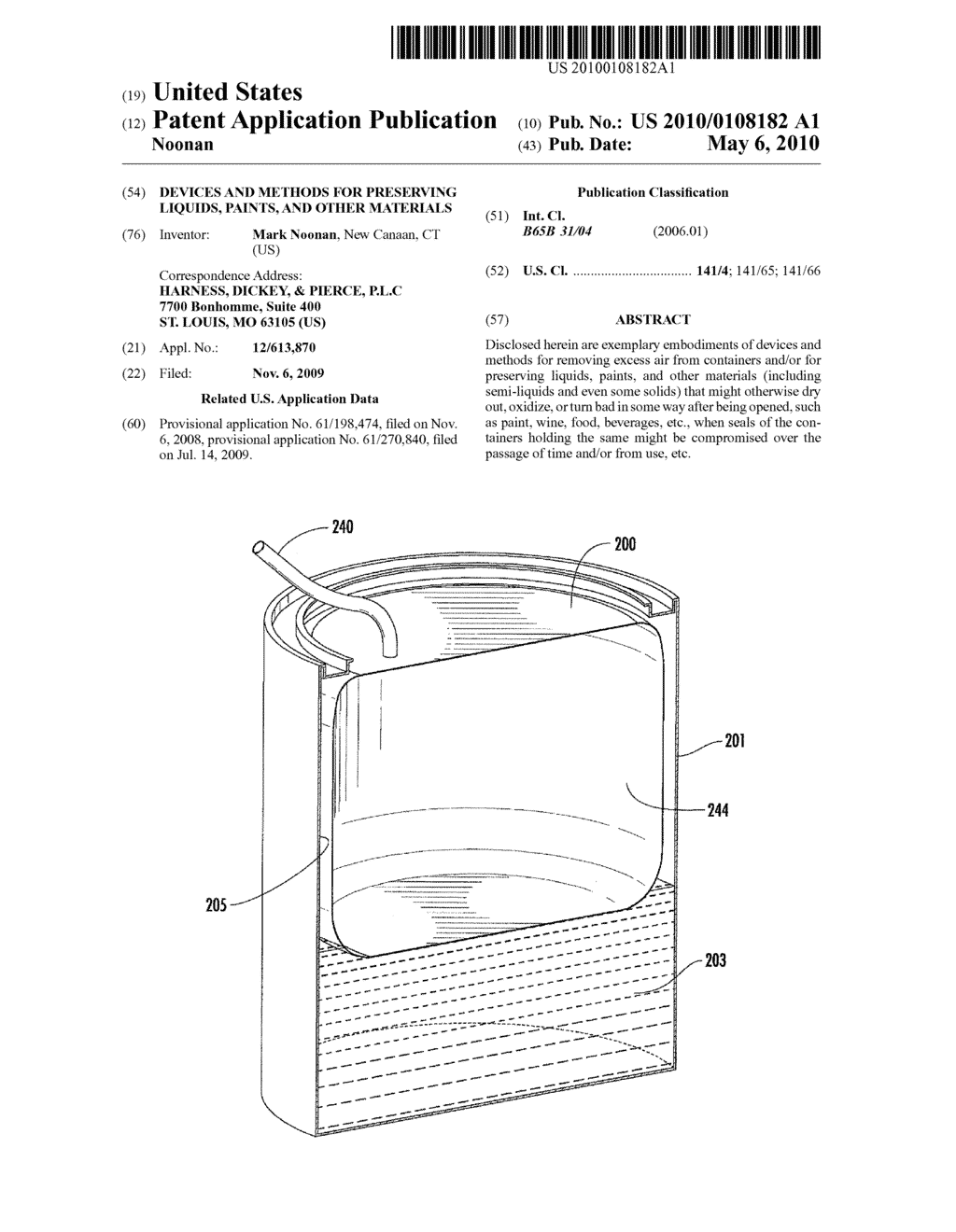 DEVICES AND METHODS FOR PRESERVING LIQUIDS, PAINTS, AND OTHER MATERIALS - diagram, schematic, and image 01