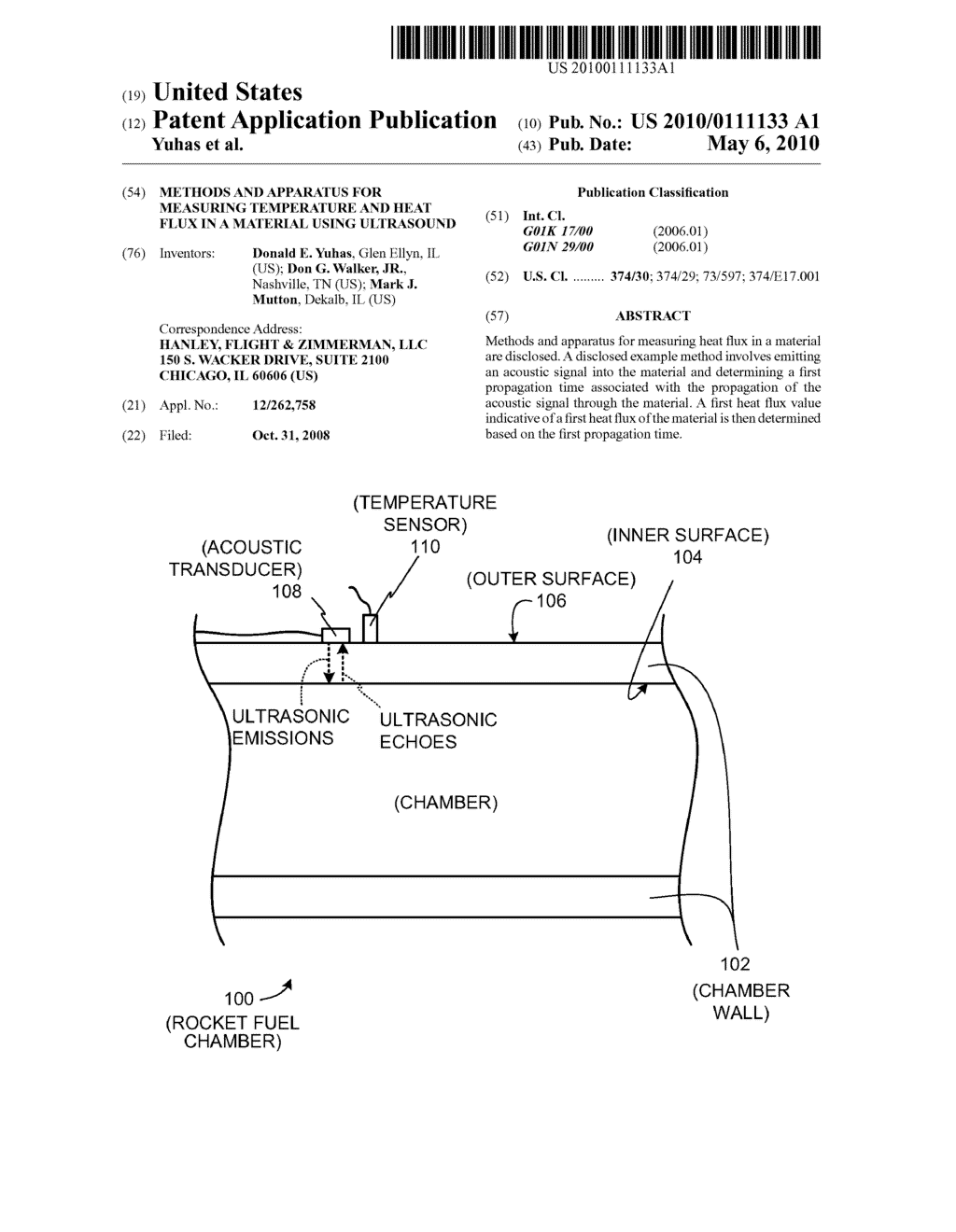 METHODS AND APPARATUS FOR MEASURING TEMPERATURE AND HEAT FLUX IN A MATERIAL USING ULTRASOUND - diagram, schematic, and image 01