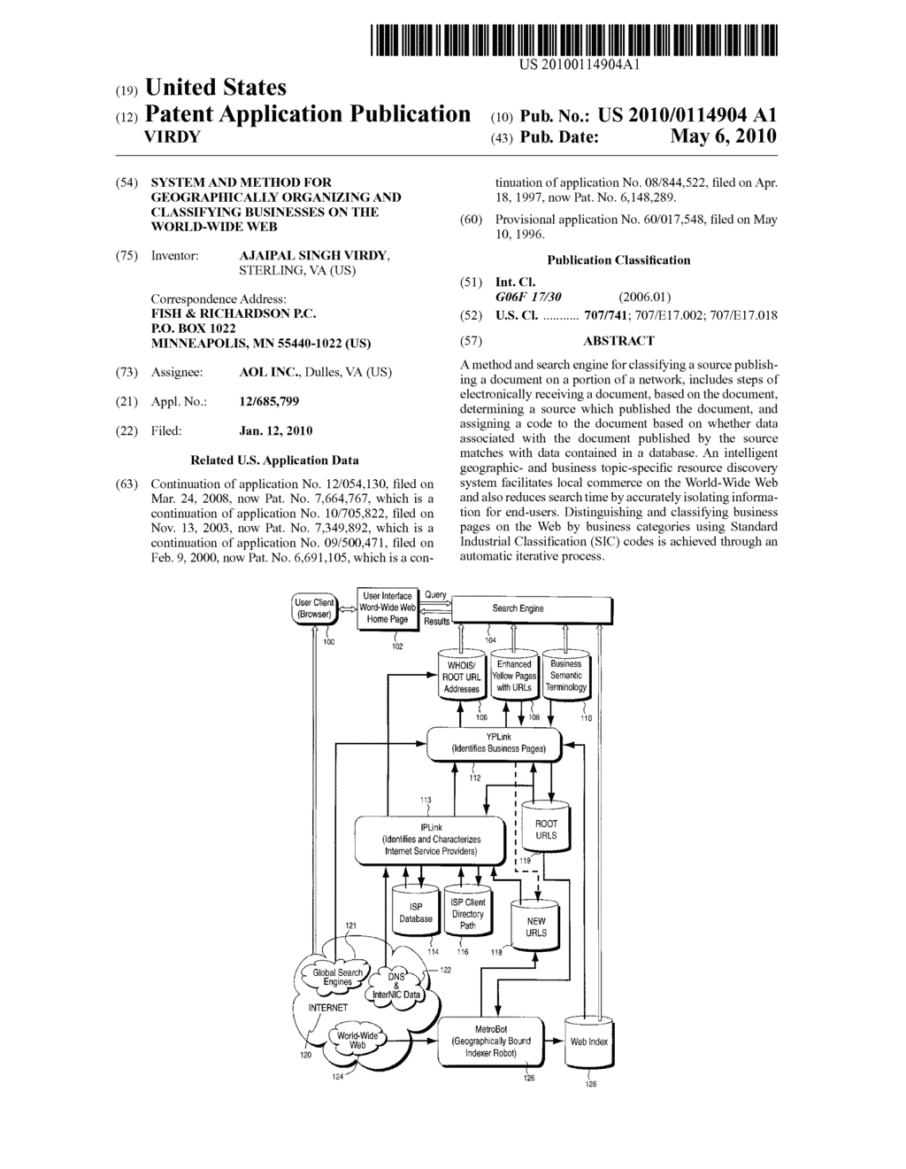 SYSTEM AND METHOD FOR GEOGRAPHICALLY ORGANIZING AND CLASSIFYING BUSINESSES ON THE WORLD-WIDE WEB - diagram, schematic, and image 01