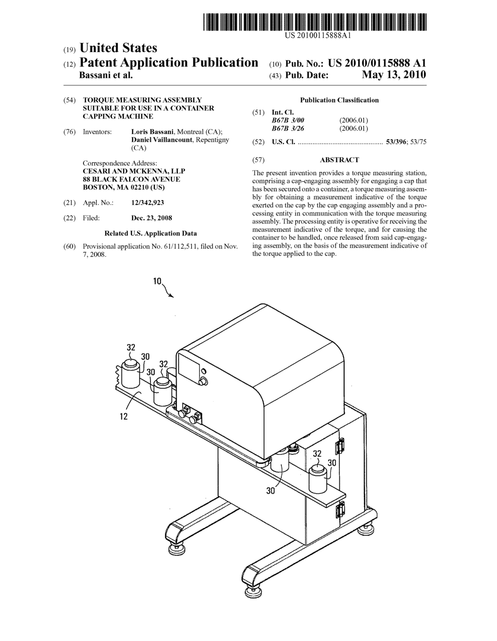 TORQUE MEASURING ASSEMBLY SUITABLE FOR USE IN A CONTAINER CAPPING MACHINE - diagram, schematic, and image 01