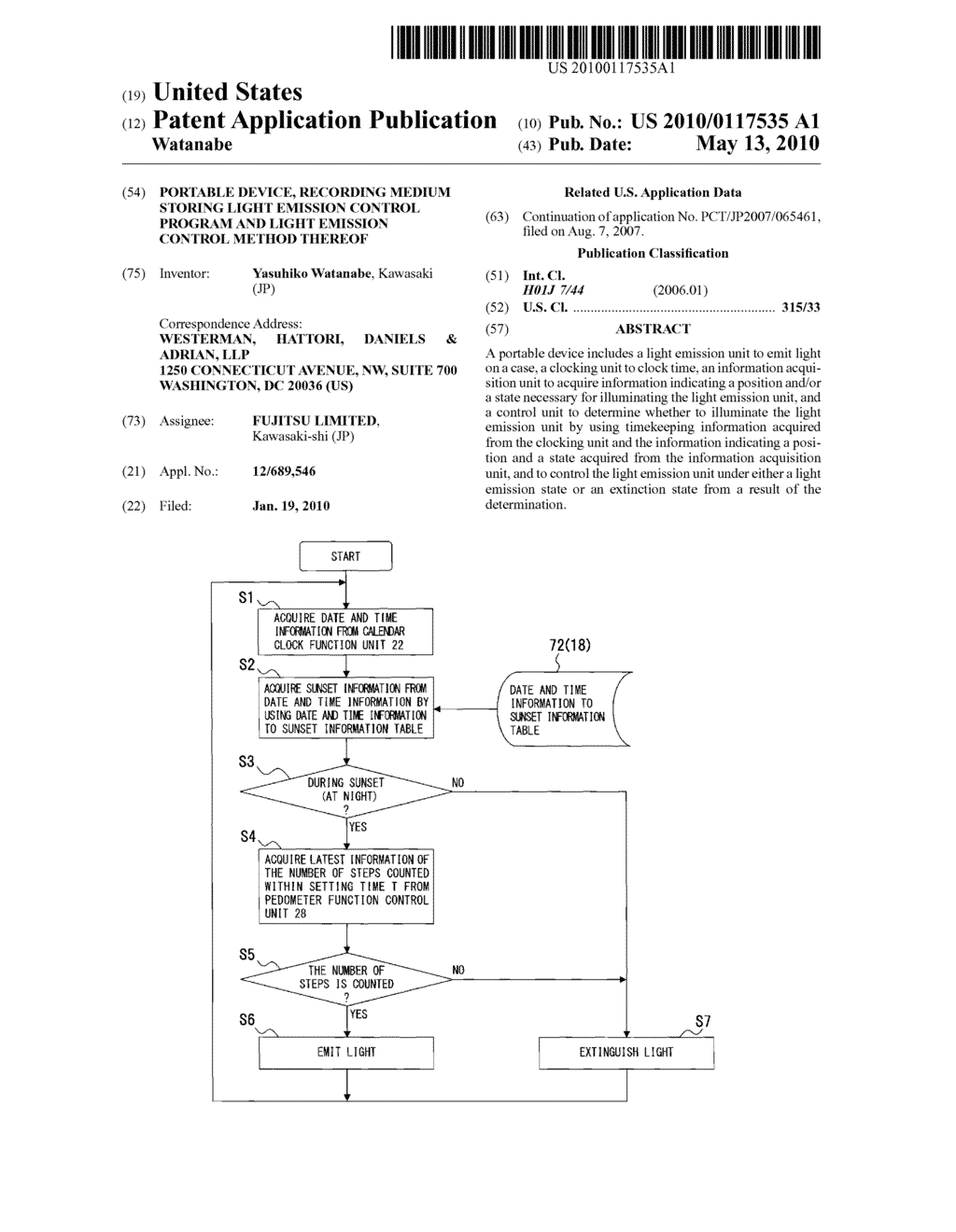 PORTABLE DEVICE, RECORDING MEDIUM STORING LIGHT EMISSION CONTROL PROGRAM AND LIGHT EMISSION CONTROL METHOD THEREOF - diagram, schematic, and image 01