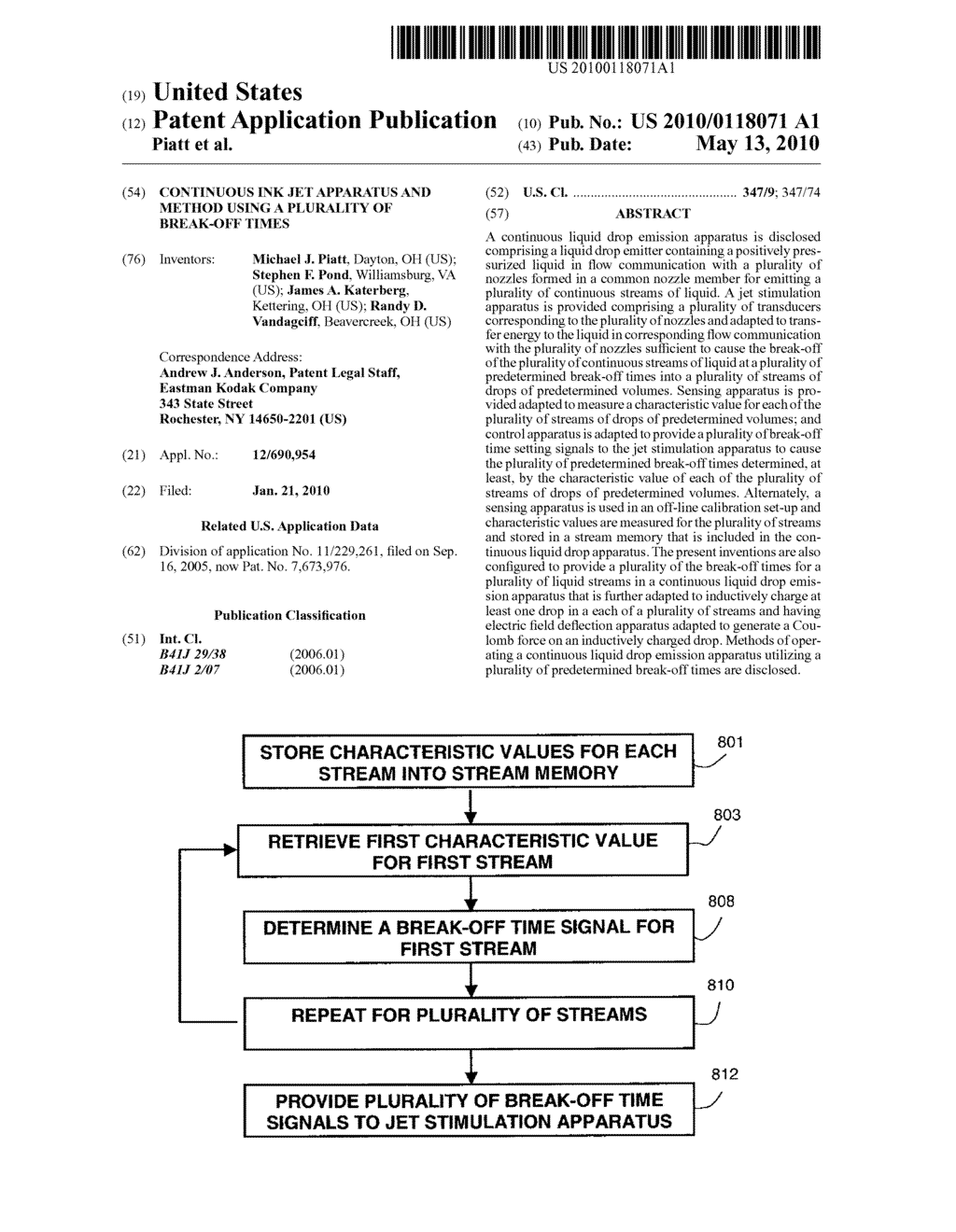 CONTINUOUS INK JET APPARATUS AND METHOD USING A PLURALITY OF BREAK-OFF TIMES - diagram, schematic, and image 01