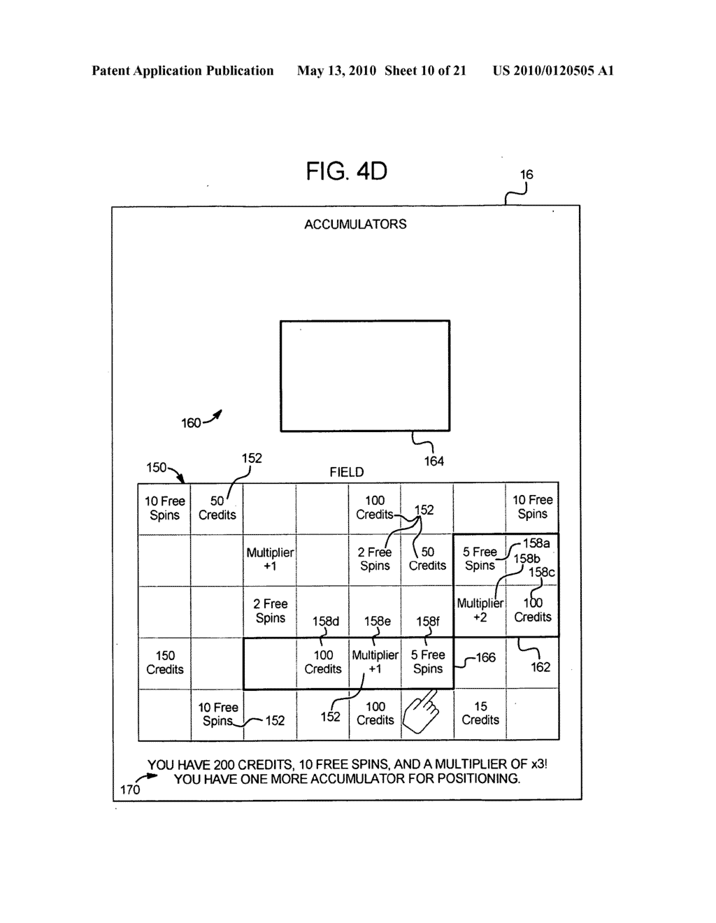 GAMING SYSTEM, GAMING DEVICE, AND METHOD FOR PROVIDING A GAME IN WHICH A PLAYER COLLECTS EMBLEMS BY POSITIONING ACCUMULATORS IN A FIELD - diagram, schematic, and image 11