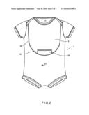 Baby garment with integrated front covering diagram and image