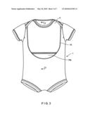 Baby garment with integrated front covering diagram and image