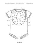 Baby garment with integrated front covering diagram and image