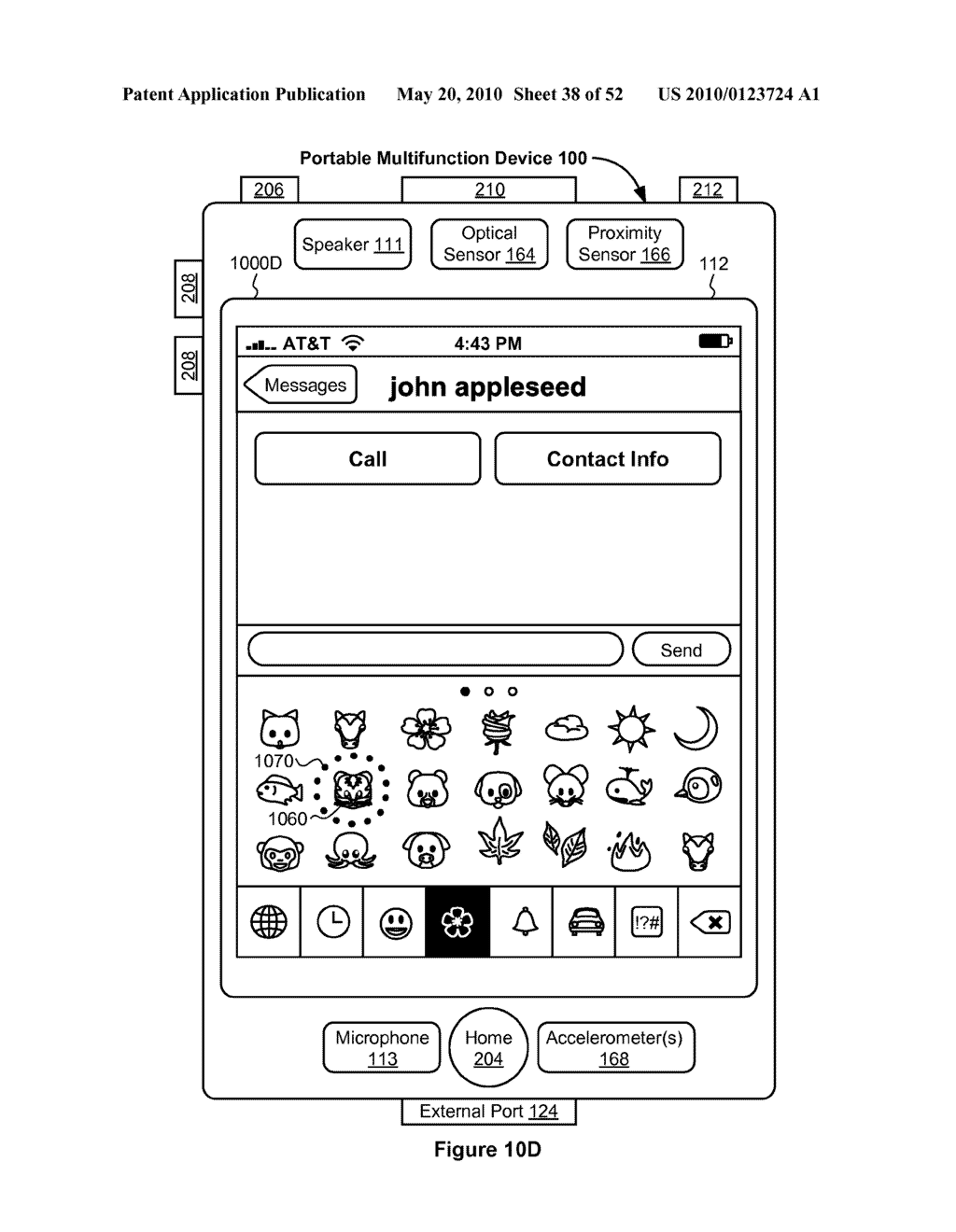 Portable Touch Screen Device, Method, and Graphical User Interface for Using Emoji Characters - diagram, schematic, and image 39