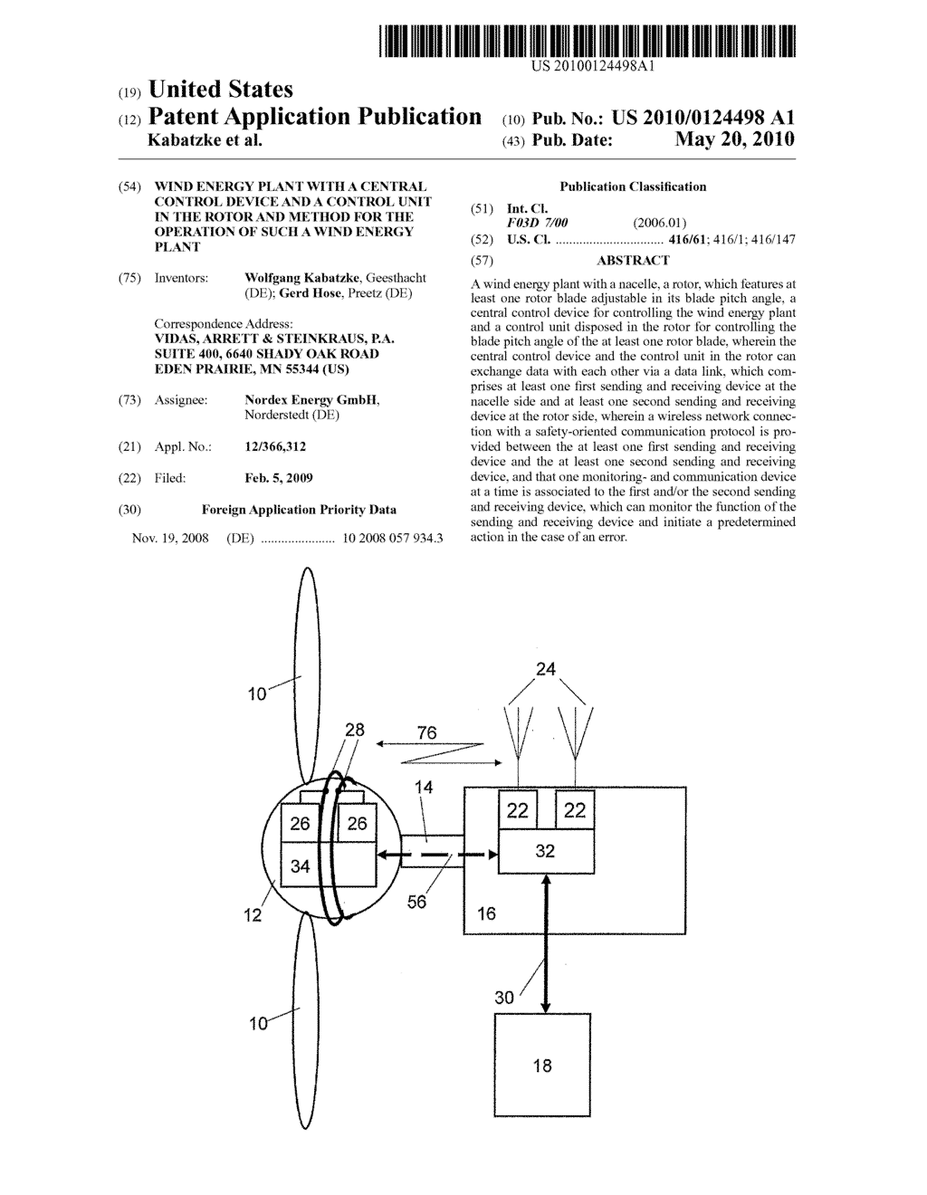 WIND ENERGY PLANT WITH A CENTRAL CONTROL DEVICE AND A CONTROL UNIT IN THE ROTOR AND METHOD FOR THE OPERATION OF SUCH A WIND ENERGY PLANT - diagram, schematic, and image 01