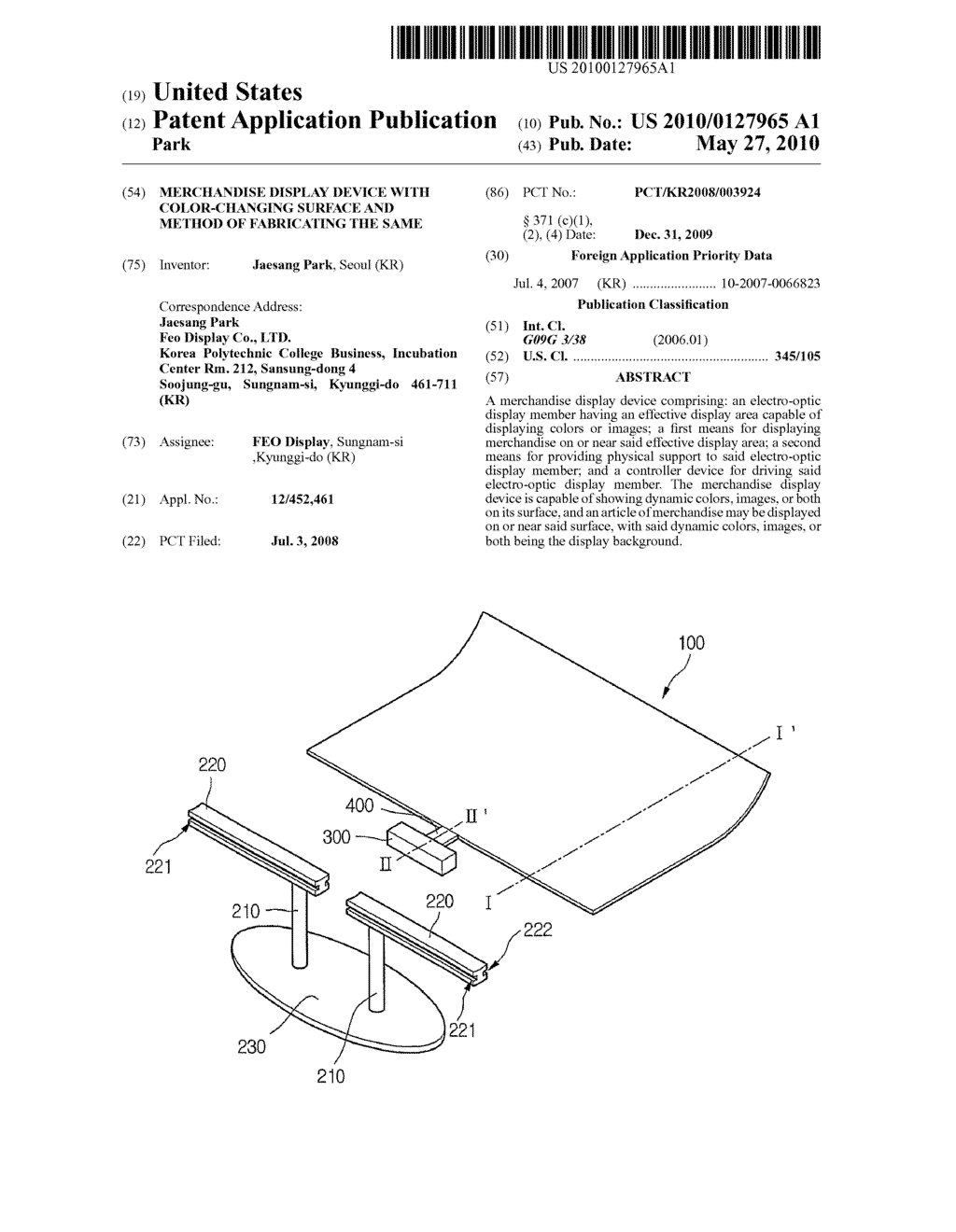MERCHANDISE DISPLAY DEVICE WITH COLOR-CHANGING SURFACE AND METHOD OF FABRICATING THE SAME - diagram, schematic, and image 01