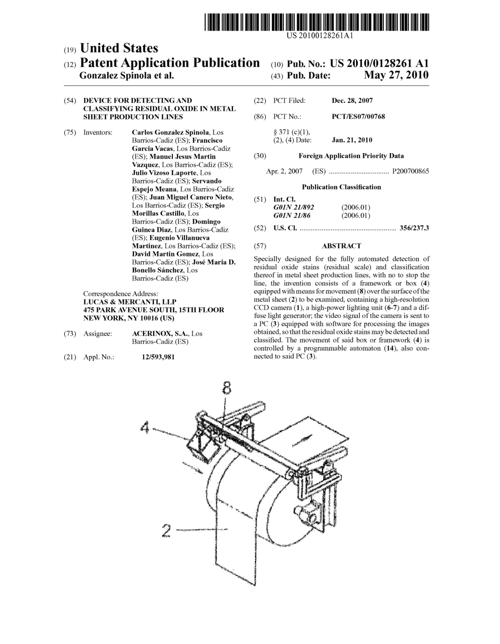 DEVICE FOR DETECTING AND CLASSIFYING RESIDUAL OXIDE IN METAL SHEET PRODUCTION LINES - diagram, schematic, and image 01