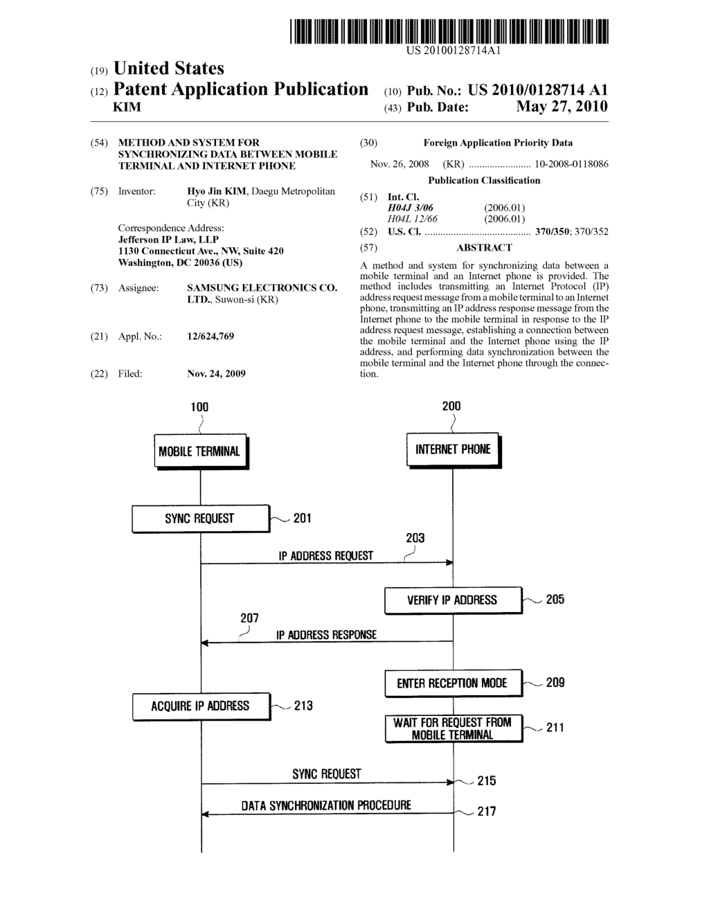METHOD AND SYSTEM FOR SYNCHRONIZING DATA BETWEEN MOBILE TERMINAL AND INTERNET PHONE - diagram, schematic, and image 01