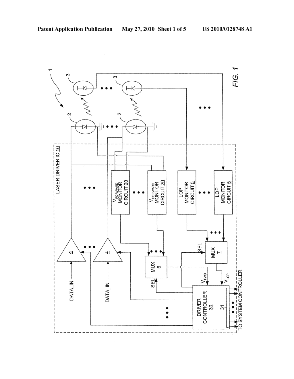 MONITORING METHOD AND DEVICE FOR MONITORING A FORWARD VOLTAGE OF A LASER DIODE IN A LASER DIODE DRIVER INTEGRATED CIRCUIT (IC) - diagram, schematic, and image 02