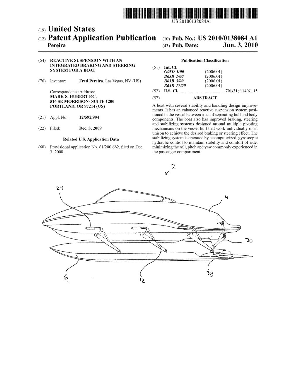 Reactive suspension with an integrated braking and steering system for a boat - diagram, schematic, and image 01