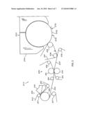 APPARATUS WITH AN IMPERMEABLE TRANSFER BELT IN A PAPERMAKING MACHINE, AND ASSOCIATED METHODS diagram and image