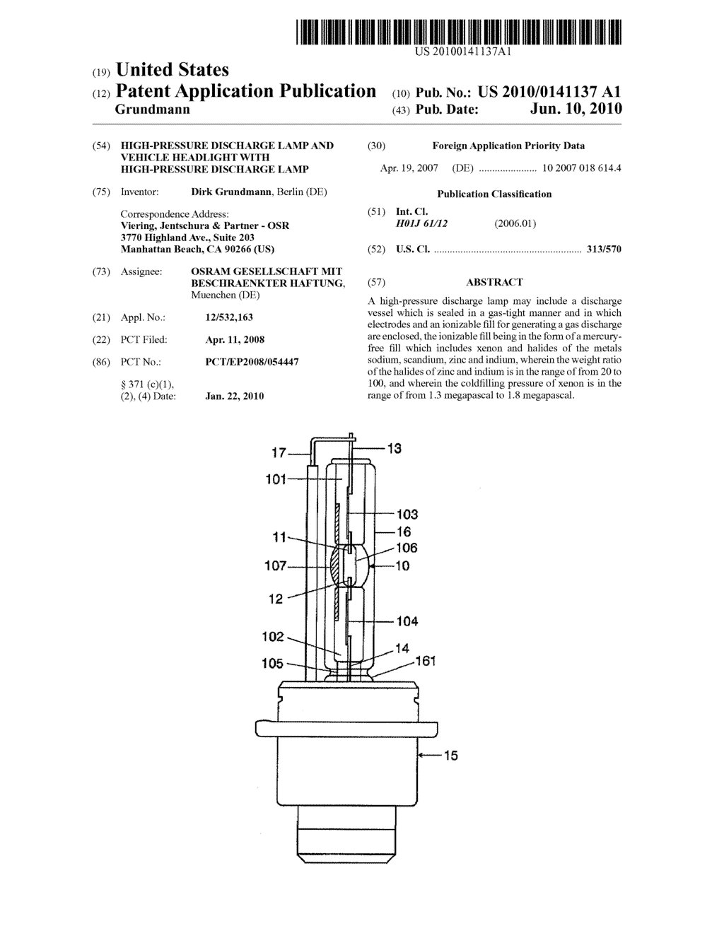 HIGH-PRESSURE DISCHARGE LAMP AND VEHICLE HEADLIGHT WITH HIGH-PRESSURE DISCHARGE LAMP - diagram, schematic, and image 01